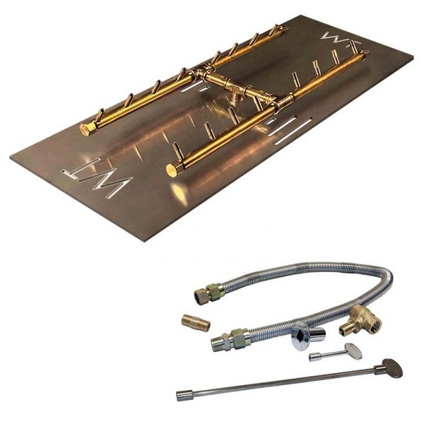 CFBH160NG H-Style Brass Burner with WATERSTOP® +32" x 17.75" Rectangular Plate + 3/4" Flex Line Kit